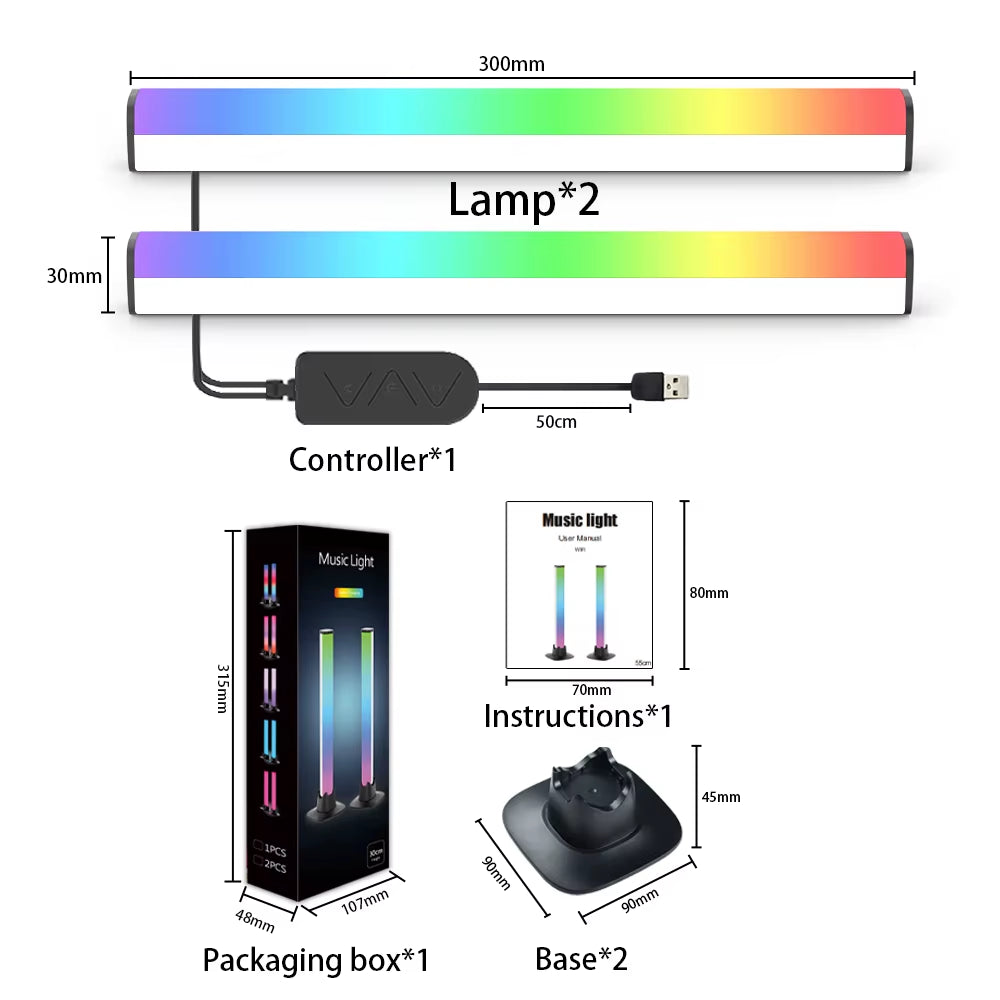 RGBIC Pickup Light Music Rhythm Lights Christmas Decoration LED Desktop Atmosphere Light Bar for Halloween Party