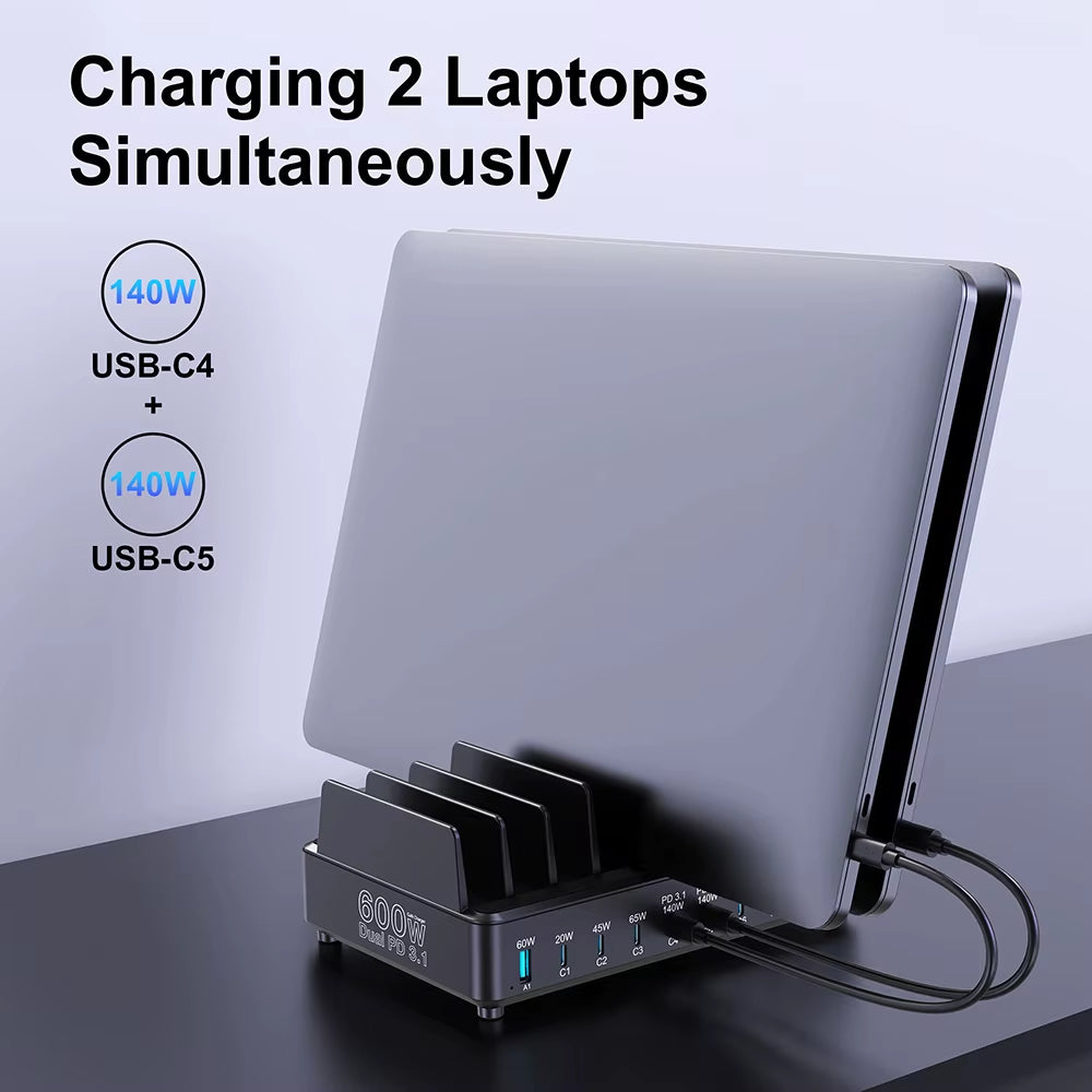 600W Multi USB Fast Charger 10-Port Gan PD 3.1 Charging Station Stand for Macbook Iphone 16 15 Ipad Samsung Tablet Laptop