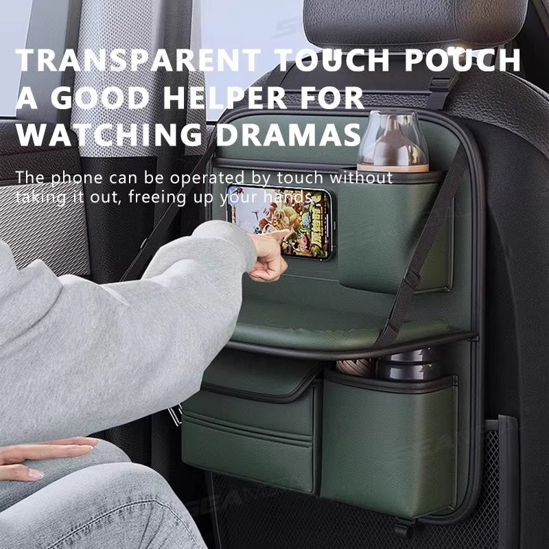 8 in 1 Car Seat Back Storage Bag with Foldable Tray Wear-Resistant Waterproof Car Back Seat Organizer Tissue/Cup Holder