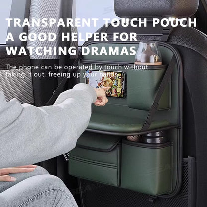 8 in 1 Car Seat Back Storage Bag with Foldable Tray Wear-Resistant Waterproof Car Back Seat Organizer Tissue/Cup Holder