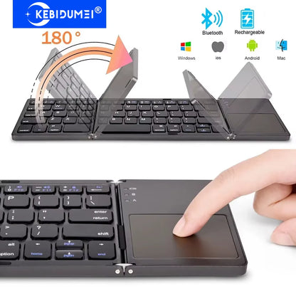 Bluetooth 5.0 Keyboard TriFold Keyboard Mini Keyboard with Touchpad Rechargeable Wireless Keyboard for Windows Android Ios