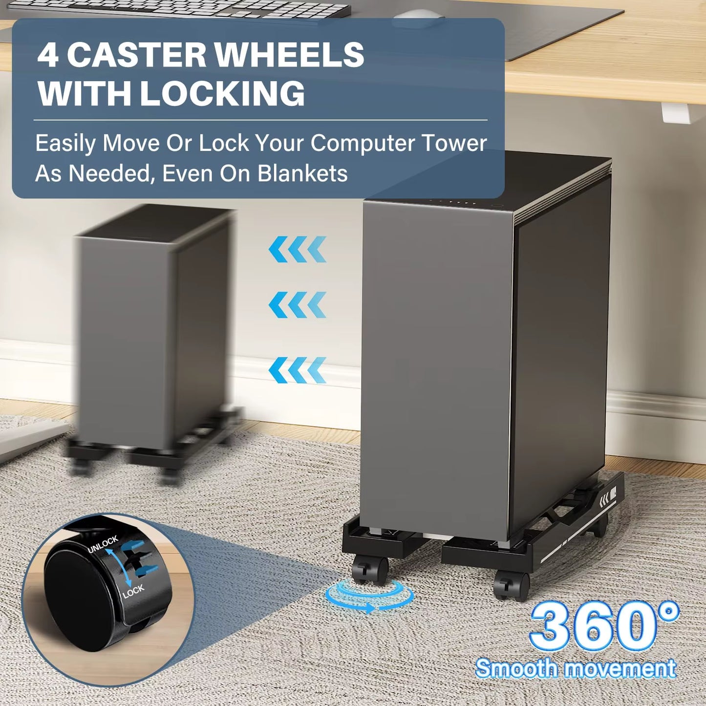 New CPU Stand Adjustable Bracket PC Holder Cart Mobile Computer Tower Stand with Rolling Caster Wheels Adjustable Desktop Stand