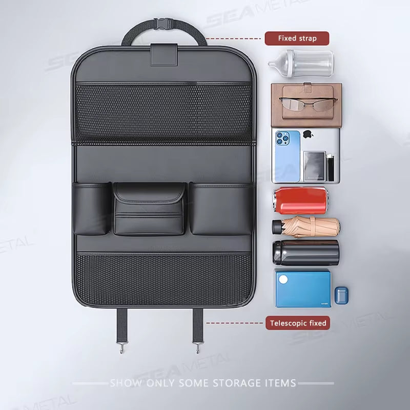 8 in 1 Car Seat Back Storage Bag with Foldable Tray Wear-Resistant Waterproof Car Back Seat Organizer Tissue/Cup Holder