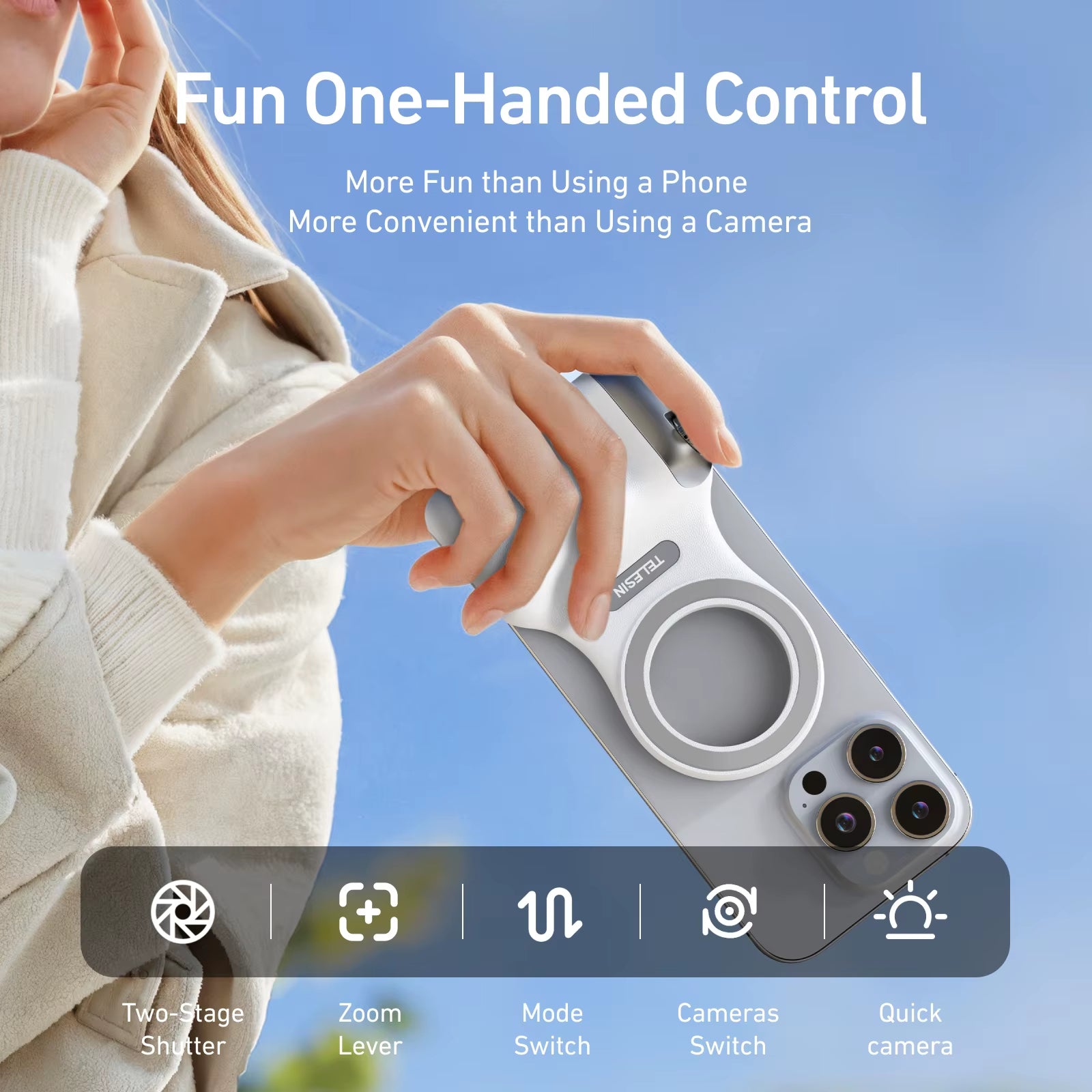 TELESIN Magnetic Phone Camera Shoot Hand Grip Phone Holder Shooting Aid Remote Control Handle for Iphone HUAWEI SAMSUNG Phone